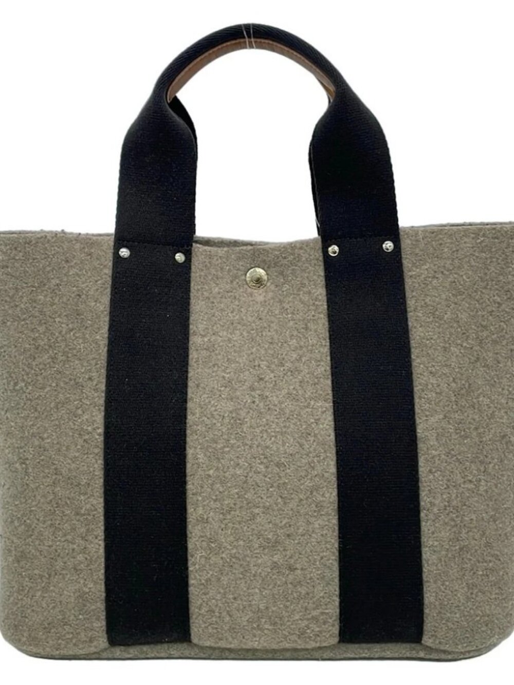TREASURE TOPKAPI Gray Beige Black Brown Wool Canvas Leather Tote Bag